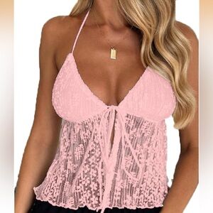 Pink Lace Halter Top - Small